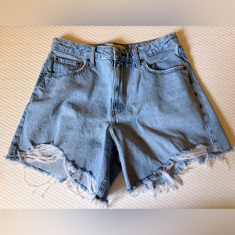 Abercrombie & Fitch Light Blue Distressed Denim Shorts